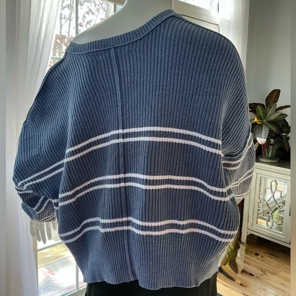 Aerie Blue and White Striped Chunky Drop Shoulder Slouchy Career Woman Medium - Picture 8 of 16